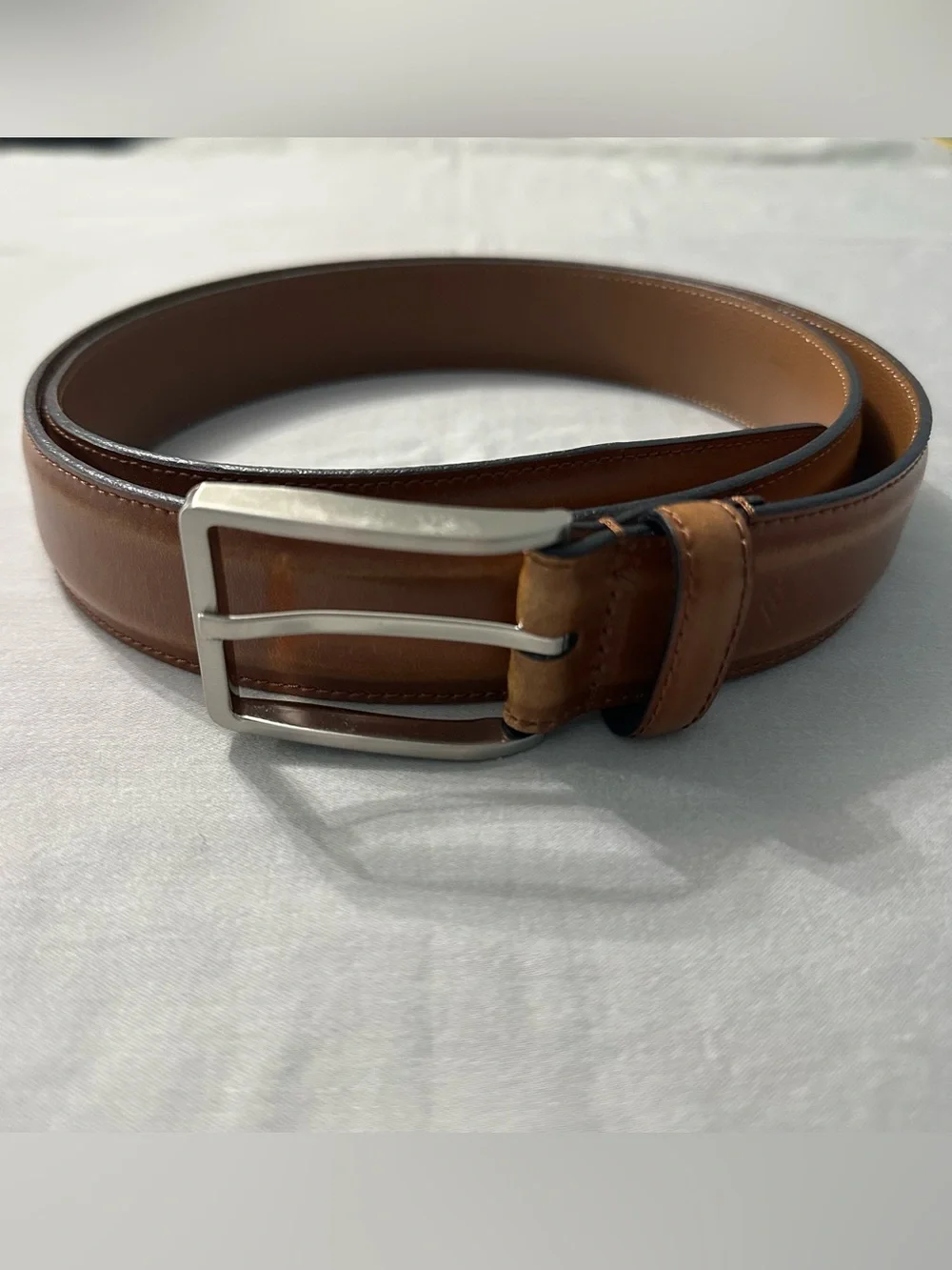 Joseph Abboud Mens Brown Leather Belt Sz 42 105 Silver Buckle Dress Casual Italy